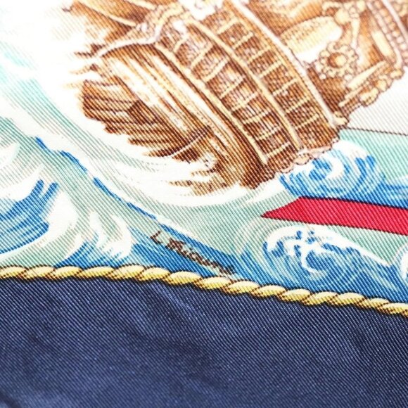 HERMES Carre 90 Scarf ""VIVE LE VENT"" Silk Beige Auth - Picture 14 of 16